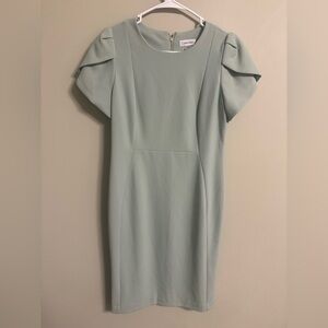 Calvin Klein Tulip Sleeve Sheath Dress Size 10 Green Gold Back Zipper